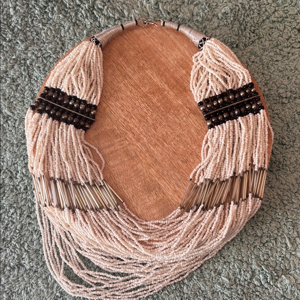 vintage multi-strand seed bead bib necklace 1980 something